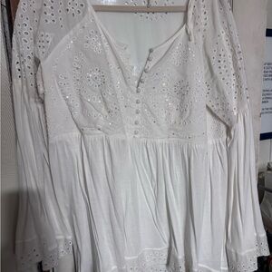 Free People White Eyelet Blouse